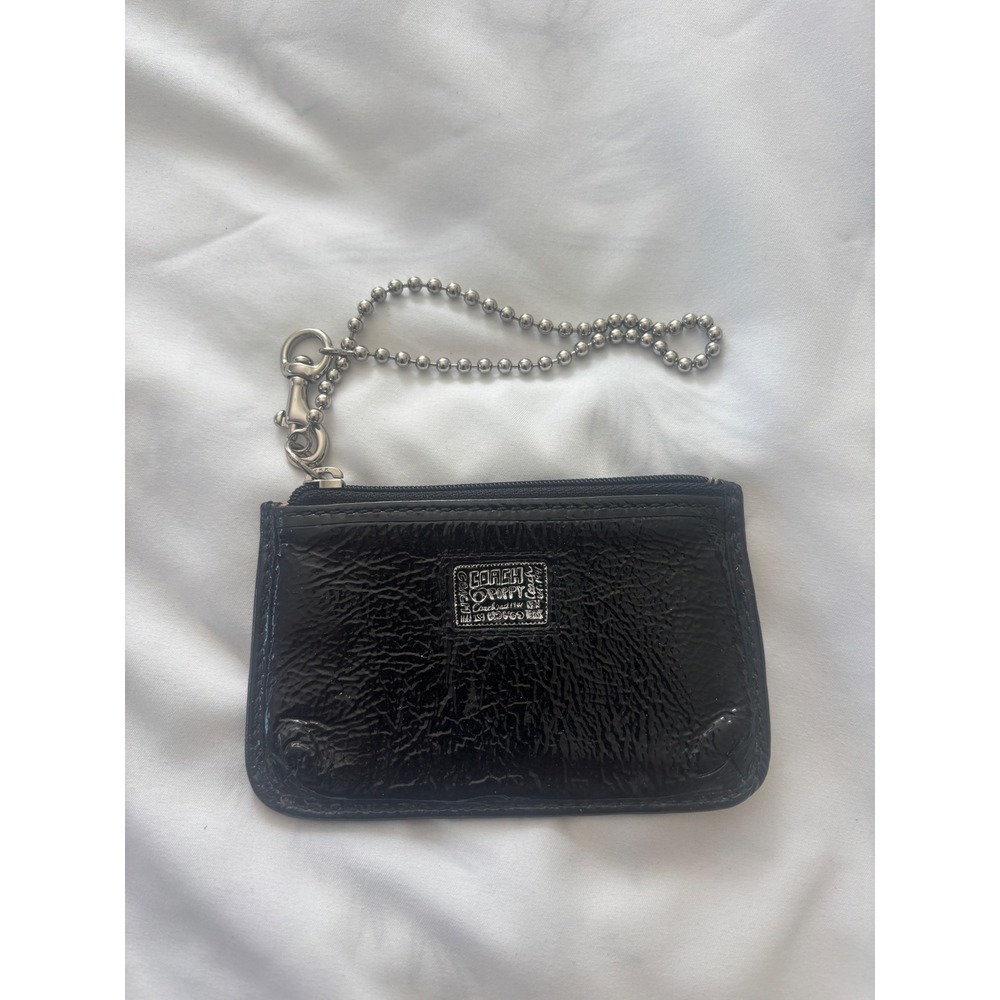 Coach Poppy Card Case Wallet Womens OS Black Patent Leather ID Holder Y2K Good